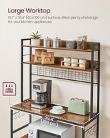 Songmics Home Rustic Brown Baker's Rack with 4 AC Outlets image 3