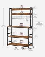 Songmics Home Rustic Brown Baker's Rack with 4 AC Outlets image 5