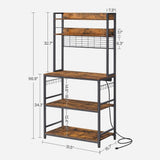 Songmics Home Rustic Brown Baker's Rack with Charging Station image 5