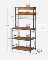 Songmics Home Rustic Brown Baker's Rack with Charging Station image 8