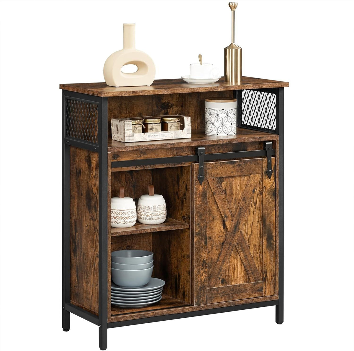 Songmics Home Rustic Brown Cabinet with Sliding Door