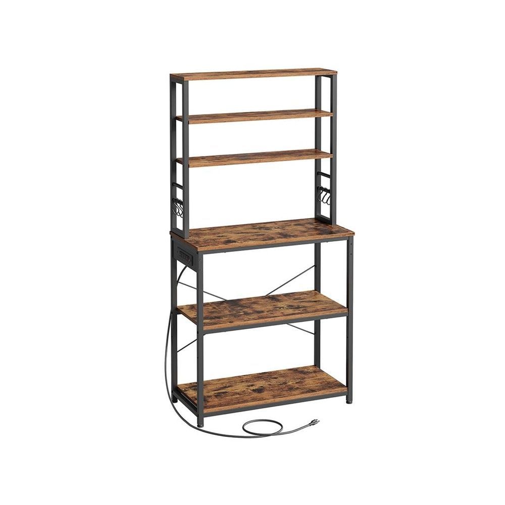 Songmics Home Small Rustic Brown Baker's Rack with 4 AC Outlets