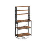 Songmics Home Small Rustic Brown Baker's Rack with 4 AC Outlets