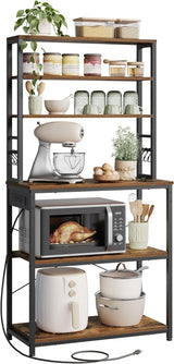 Songmics Home Small Rustic Brown Baker's Rack with 4 AC Outlets image 3