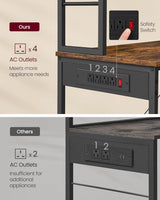 Songmics Home Small Rustic Brown Baker's Rack with 4 AC Outlets image 4