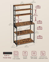 Songmics Home Small Rustic Brown Baker's Rack with 4 AC Outlets image 5