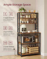 Songmics Home Small Rustic Brown Baker's Rack with 4 AC Outlets image 6