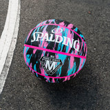 Spalding Marble Series 4Her Outdoor Rubber Basketball, Size 6 (28.5-in), Black/Pink, image 6
