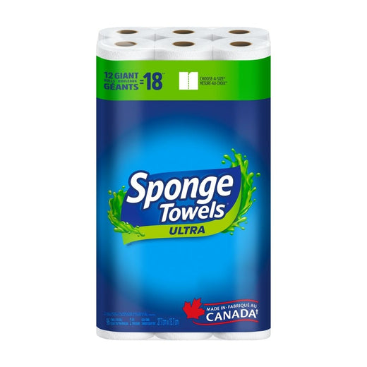 SpongeTowels Ultra Choose-A-Size Giant Roll Paper Towels, 2-ply, 12-pk