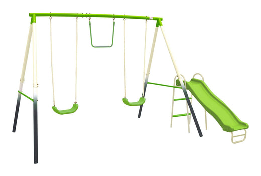 Sportspower Outdoor 4-Station Metal Swing Set Combo with 2 Swings, Trapeze & Slide, Ages 3+