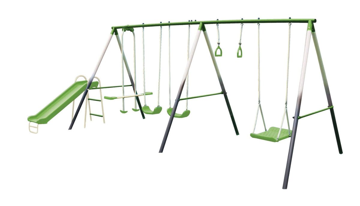 Sportspower Outdoor 7-Station Metal Swing Set Combo with 2 Swings, Trapeze & More, Ages 3+