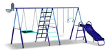 Sportspower Sunset Slam Kids' 7-Station LED Metal Swing Set Combo with Basketball Hoop & Slide