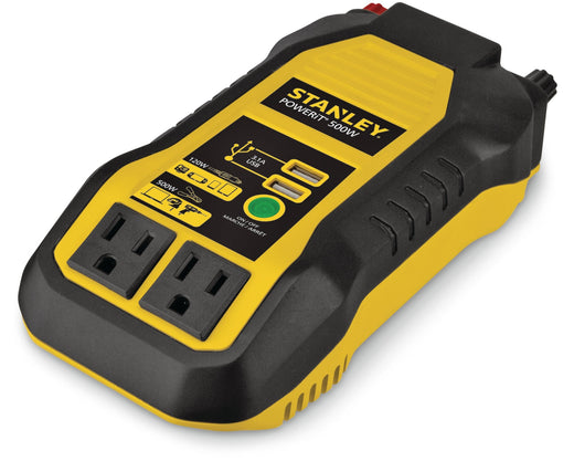 Stanley 500W Inverter & Power Outlet with Battery Clamps, USB Ports, 12V DC Adapter