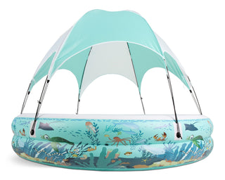Stella & Finn Ocean Life Splash & Play Inflatable 2 Ring Canopy Pool, 86.6” x 86.6” x 64”