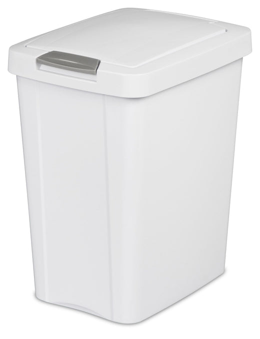 Sterilite Plastic Rectangular Springloaded Touch Top Garbage Can, White, 28-L