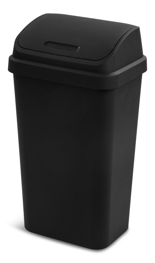 Sterilite Plastic Rectangular Swing Lid Garbage Can, Black, 49-L
