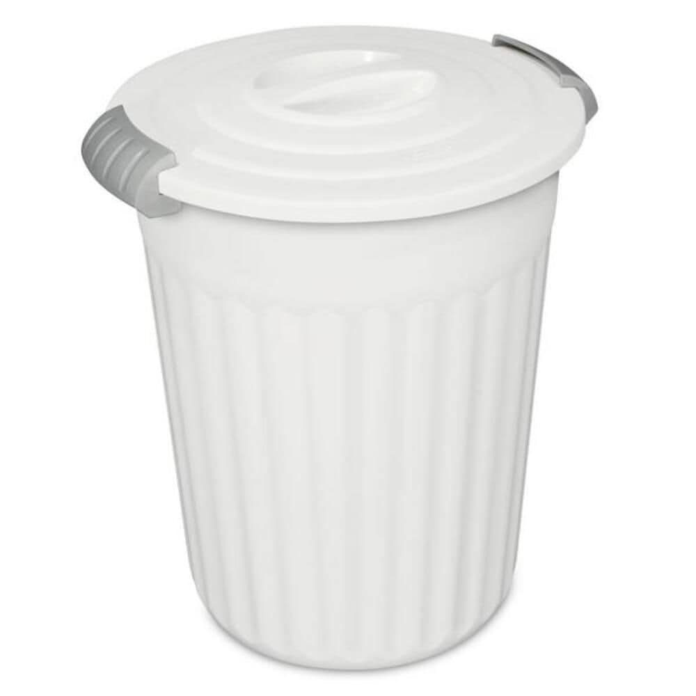 Sterilite Plastic Round Latching Utility Garbage Can, White, 23-L
