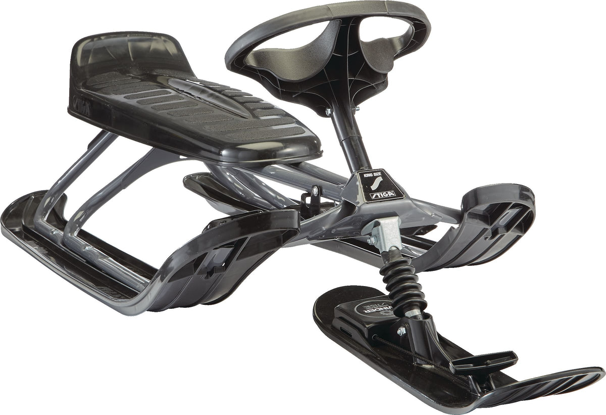 Stiga GT King Size Kids' 2-Person Winter Snow Racer Sled with Steering Wheel & Brakes, Grey