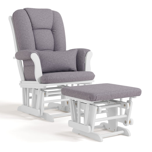 Storkcraft Tuscany Glider & Ottoman Set with Matching Lumbar Cushion, White with Grey Swirl