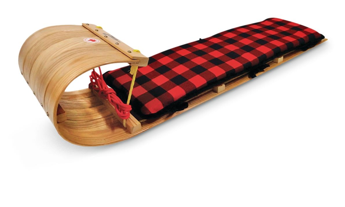 Streamridge Grizzly Kids' Traditional Vintage Wooden Winter Toboggan Sled & Seat Pad, 4-ft