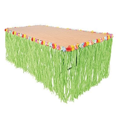 Summer Green Grass Hawaiian Table Skirt, 9-ft