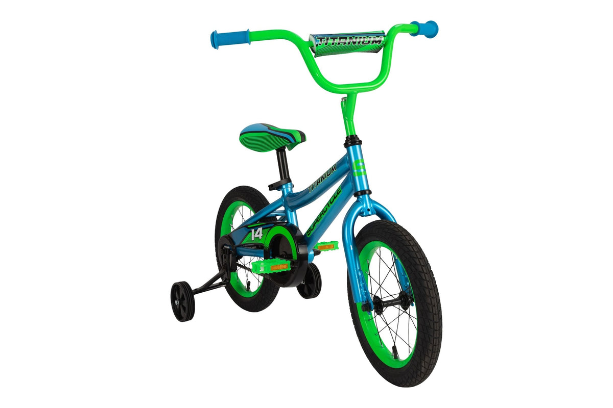 Supercycle Titanium Kids' Bike with Training Wheels, Blue,14-in