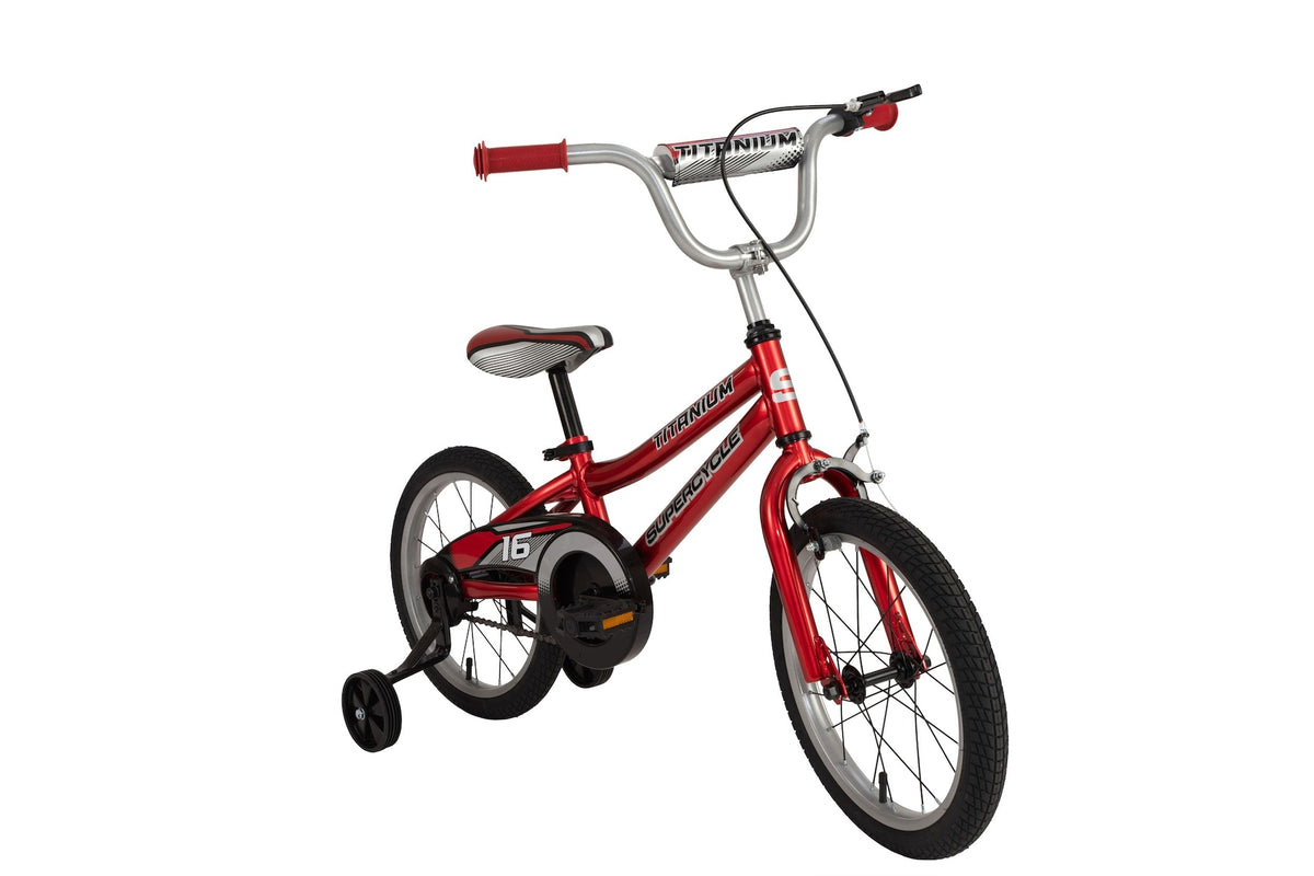 Supercycle Titanium Kids' Bike with Training Wheels, Red, 16-in
