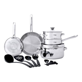 T-Fal Cook and Strain Stainless Steel Cookware Set, 15-pc