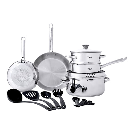 T-Fal Cook and Strain Stainless Steel Cookware Set, 15-pc