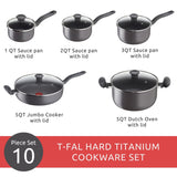 T-fal Hard Titanium Cookware Set, Non-stick, Dishwasher & Oven Safe, Grey, 10-pc image 5