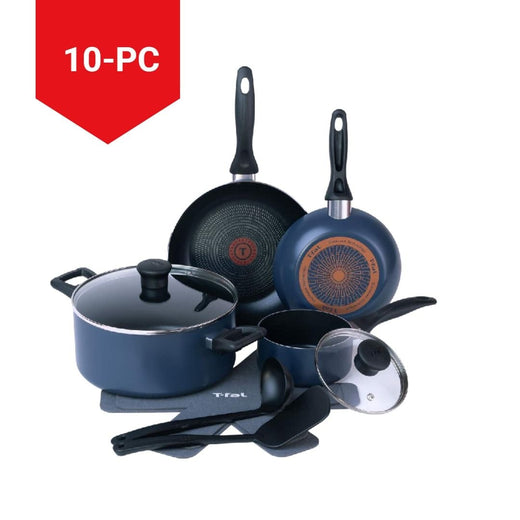 T-Fal Viva Aluminum Non-Stick Cookware Set, Blue, 10-pc
