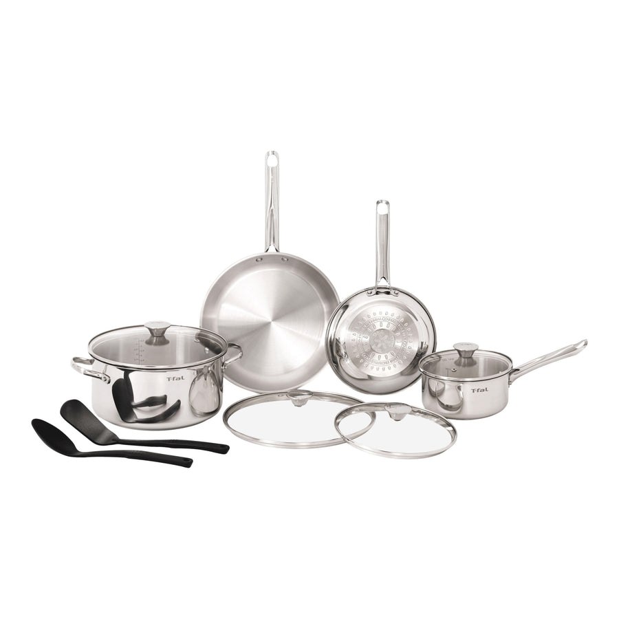 T-Fal Viva Stainless Steel Cookware Set, Dishwasher & Oven Safe, Pots and Pans Set, 10-pc