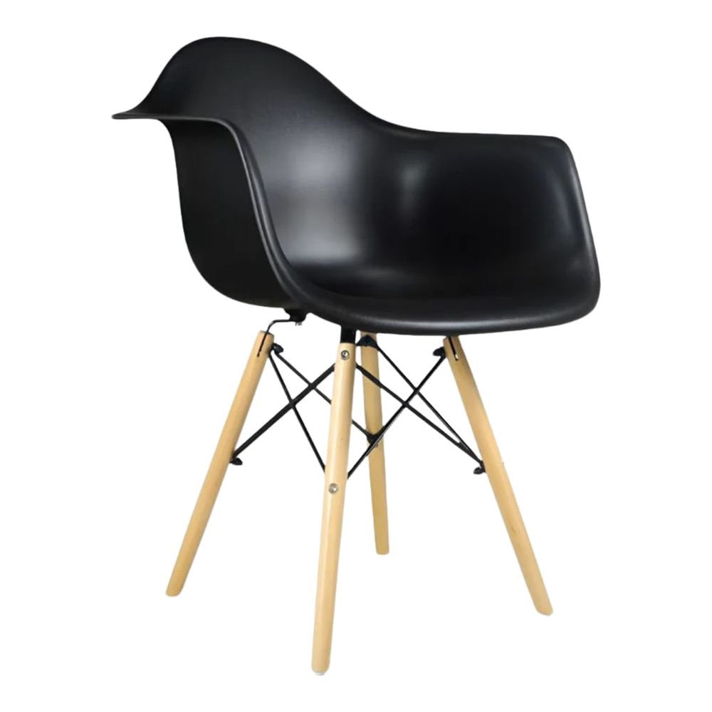 Take Me Home Black Plastic Bucket Armchair with Wood Legs