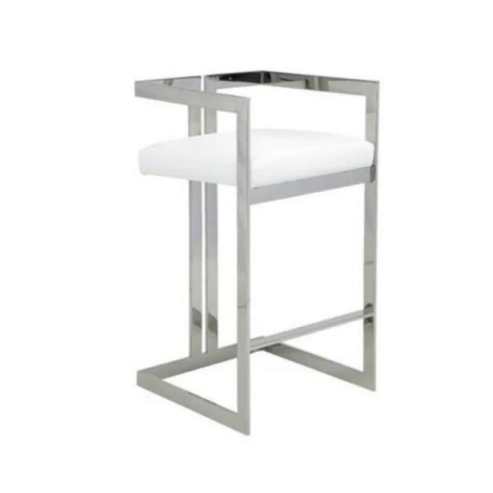 Take Me Home White Cushioned Harvey Stool with Silver Frame