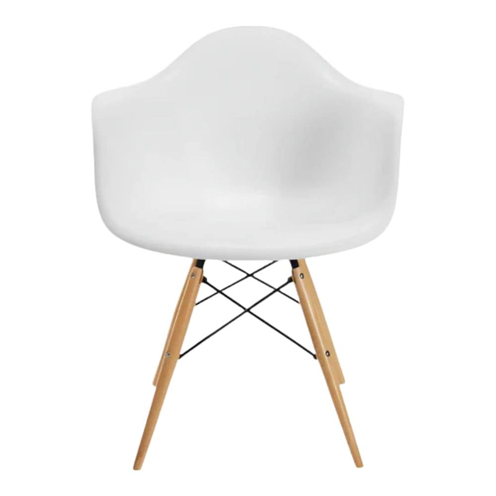 Take Me Home White Plastic Bucket Armchair with Wood Legs