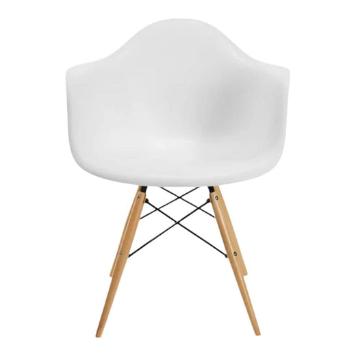 Take Me Home White Plastic Bucket Armchair with Wood Legs
