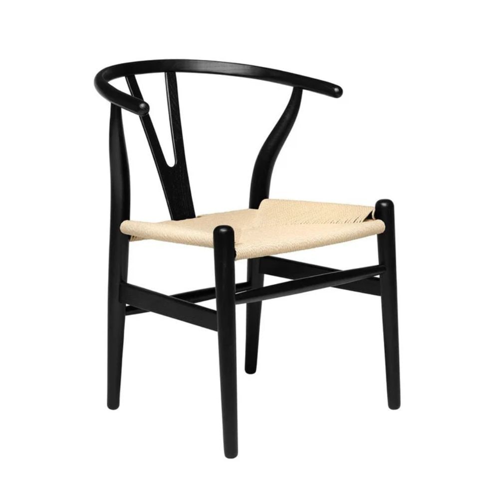 Take Me Home Wishbone Wood Dining Chair with Woven Seat, Black