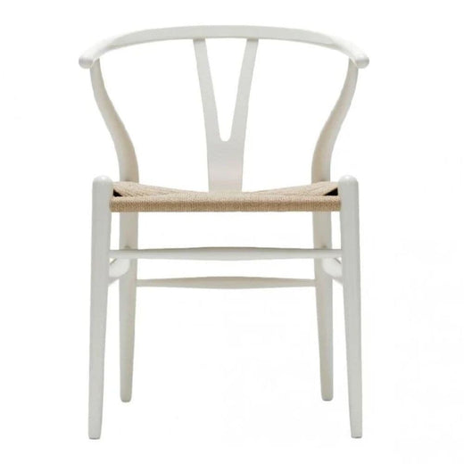 Take Me Home Wishbone Wood Dining Chair with Woven Seat, White