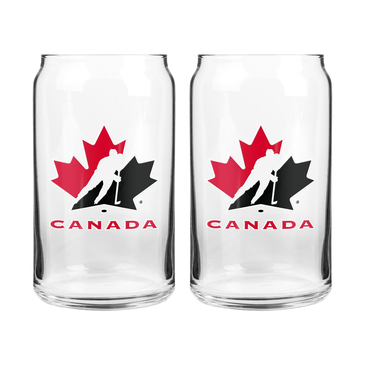 Team Canada/Hockey Canada Can Glass Set, Clear, 16-oz, 2-pk
