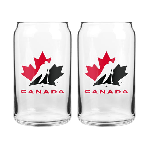 Team Canada/Hockey Canada Can Glass Set, Clear, 16-oz, 2-pk