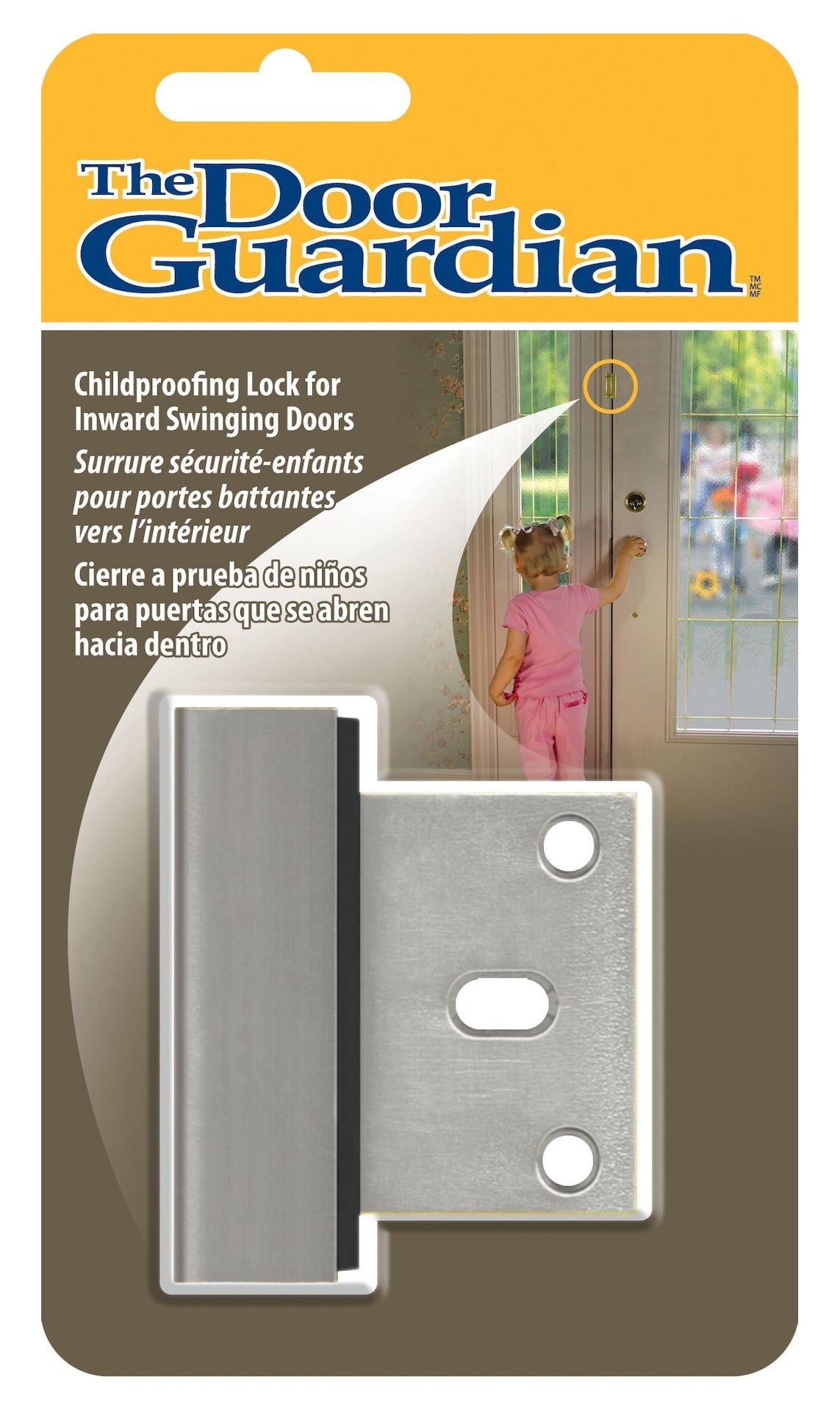 The Door Guardian Child Proof Lock for Inwards Swinging Door, Satin Chrome