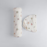 The Elk Baby Fruit Print Premium Organic Cotton Blanket and Beanie Set