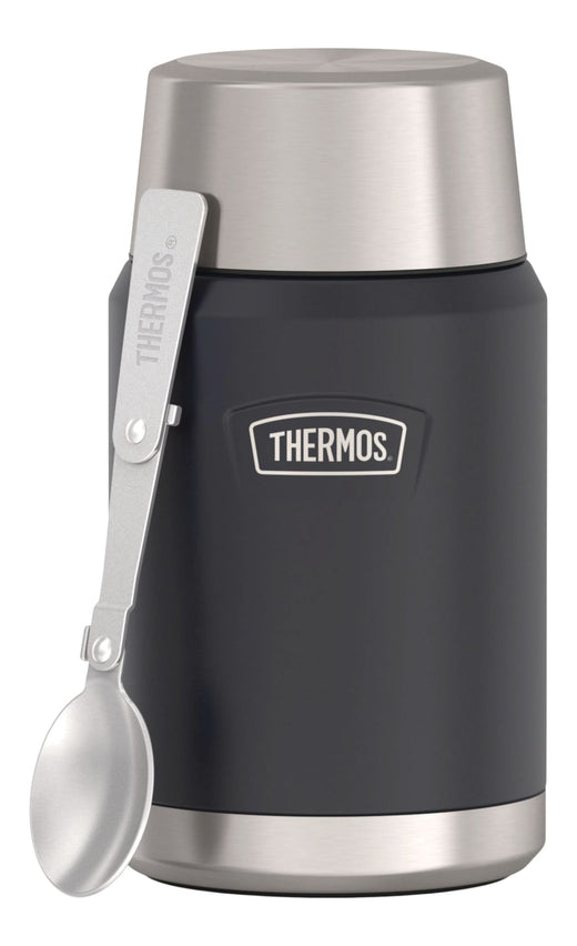 Thermos Stainless Steel Vacuum Insulated Food Jar, 24-oz (710-mL), Black/Blue, with Spoon