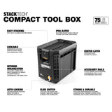 ToughBuilt StackTech Half Portable Modular Plastic/Metal Tool Box with Inner Tray and 5 Dividers, IP65-Rated, Black image 2