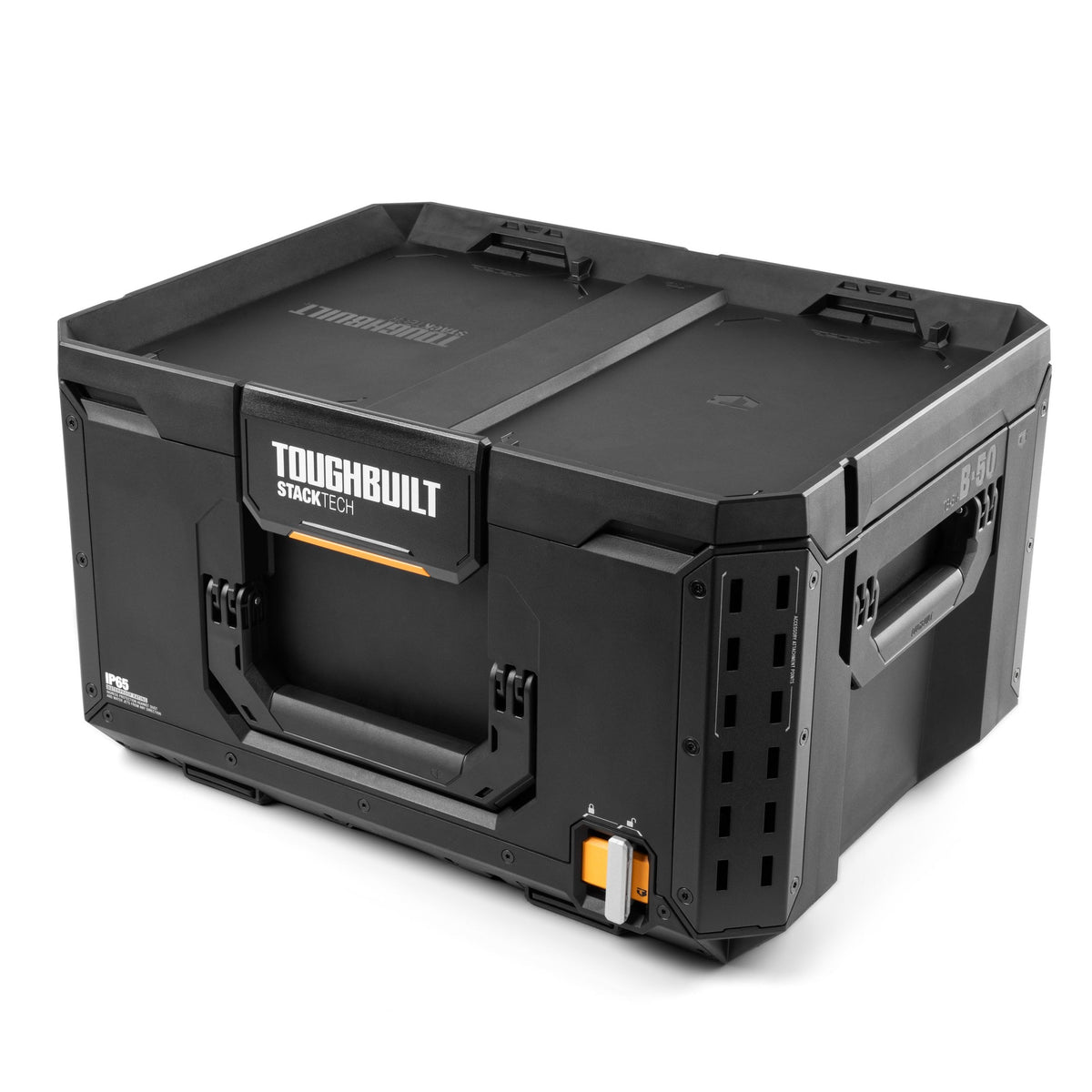 ToughBuilt StackTech Middle Portable Modular Plastic/Metal Tool Box with Inner Tray, IP65-Rated, Black