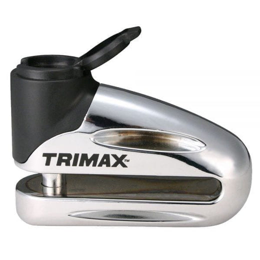 Trimax Hardened Metal Motorcycle Disc Lock with 10mm Pin, Chrome/Silver with Pouch & Cable