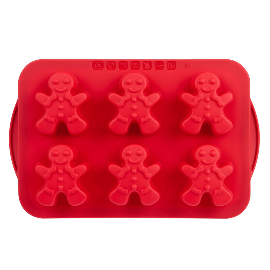 Trudeau Dishwasher Safe Red Silicone Gingerbread Pan, 6-pk