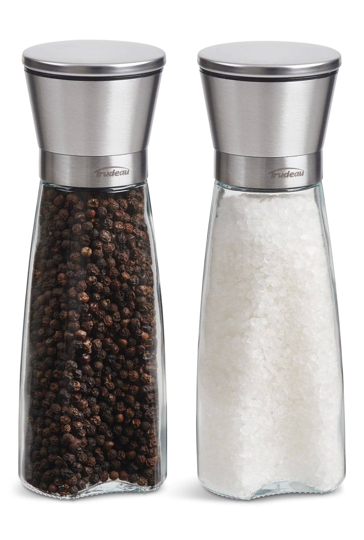 Trudeau Stainless Steel/Glass Salt & Pepper Grinder Mill Set, Pre-Filled, 8-in, 2-pc