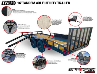True North 83-in x 16-ft Tandem Axle Utility Trailer, Black