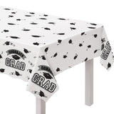 True to Your School "Congrats Grad" Rectangle Plastic Reusable Table Cover, Black/White, 54x84-in, for Graduation